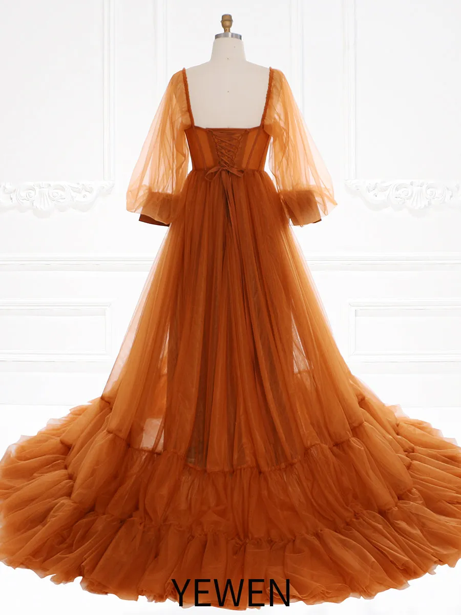 Puffy Long Sleeve Maxi Photoshoot Dress Wedding Guest Gown Photo Props Dress YW231118