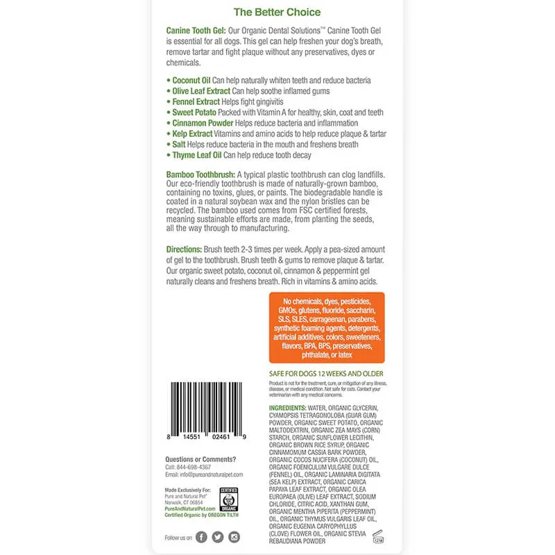 Pure and Natural Organic Tooth Gel and Bamboo Toothbrush for Small Dogs