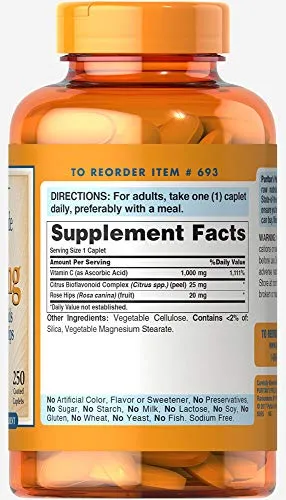 Puritan 's Pride Vitamina C-1000 MG con bioflavonoides &amp; Rose hips-250 caplets