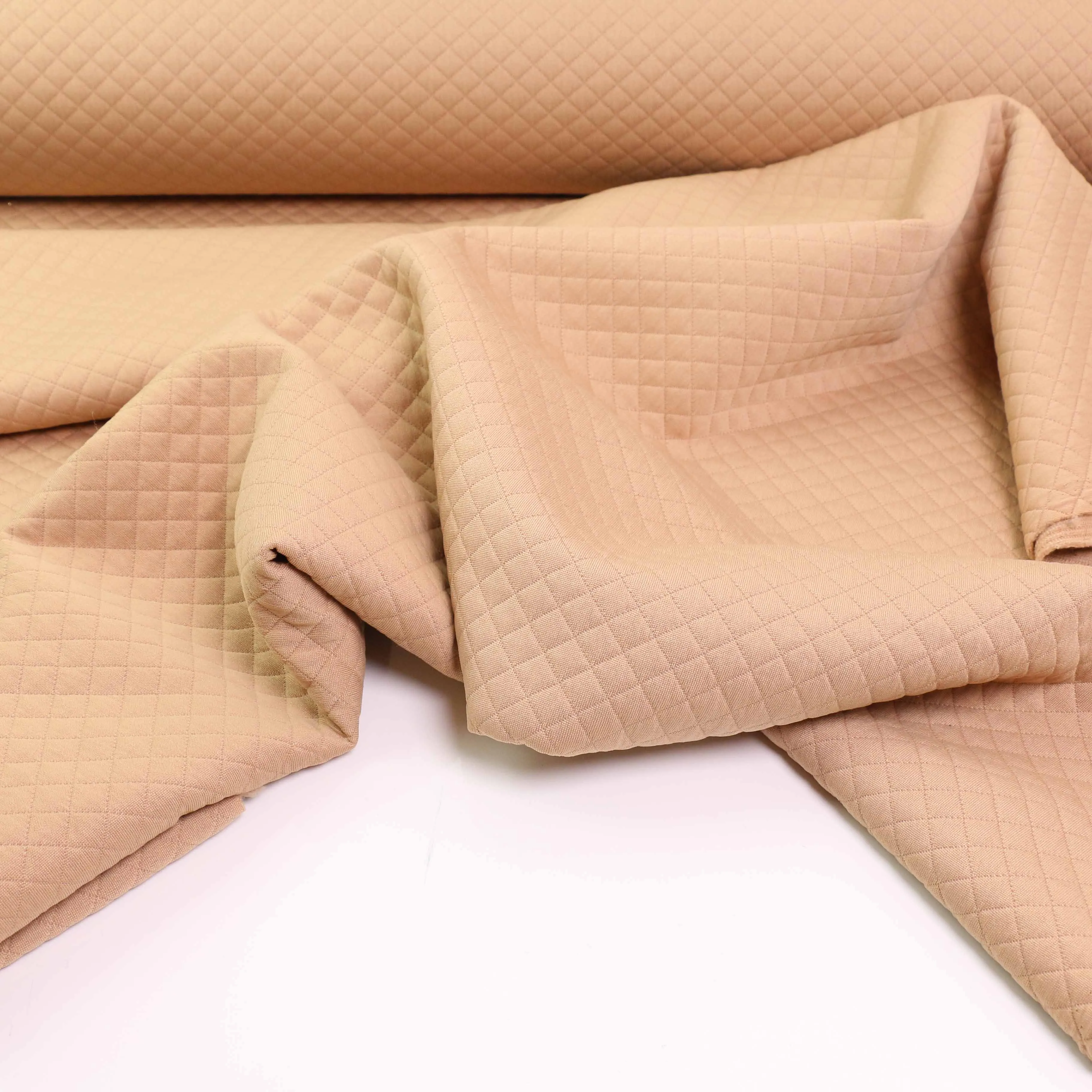 Quilted Jersey Fabric - Light beige diamond