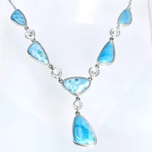 "Makin' Waves" 16"-18" Necklace - Larimar, Zircon, Anti-tarnish Sterling