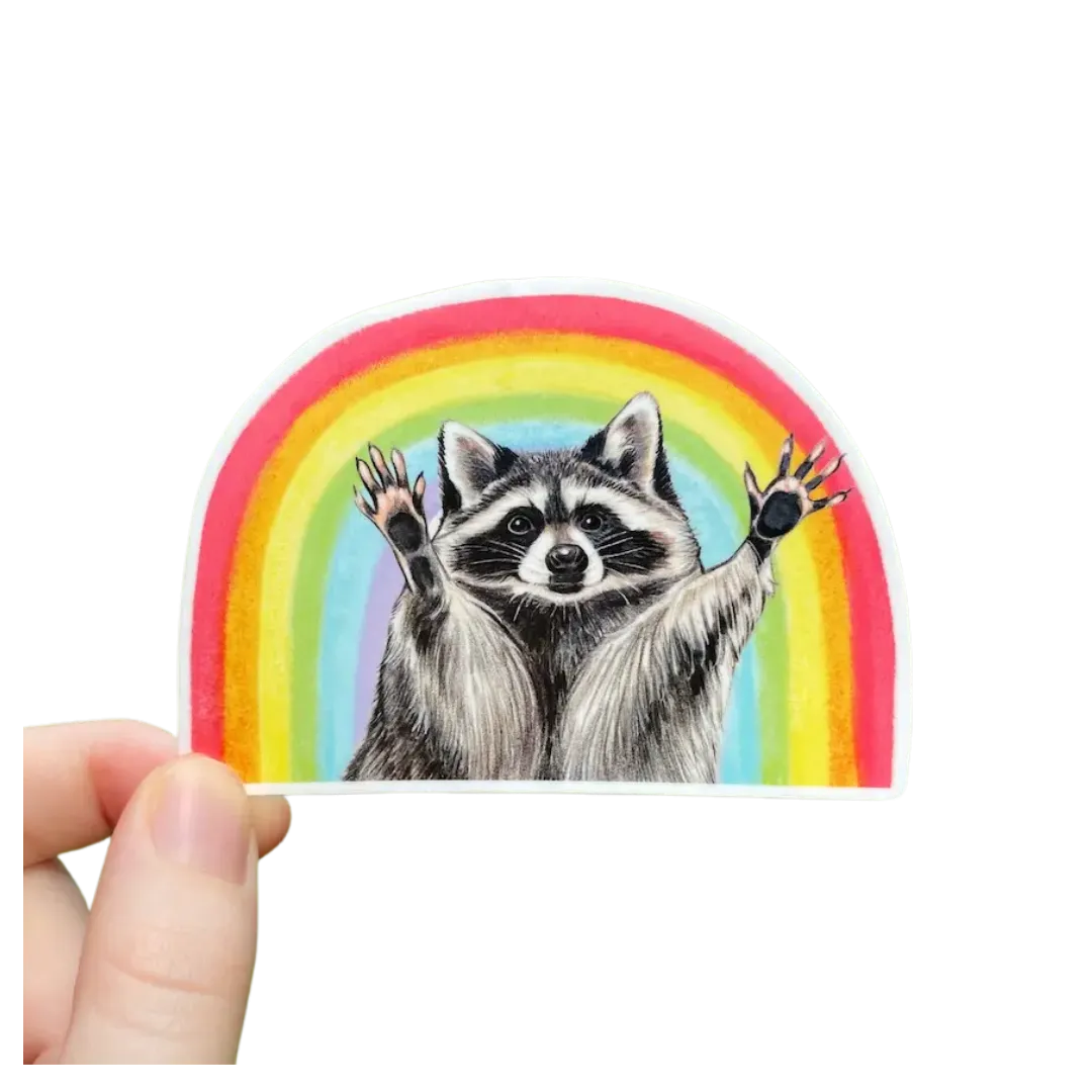 Rainbow Raccoon Weatherproof Vinyl Sticker