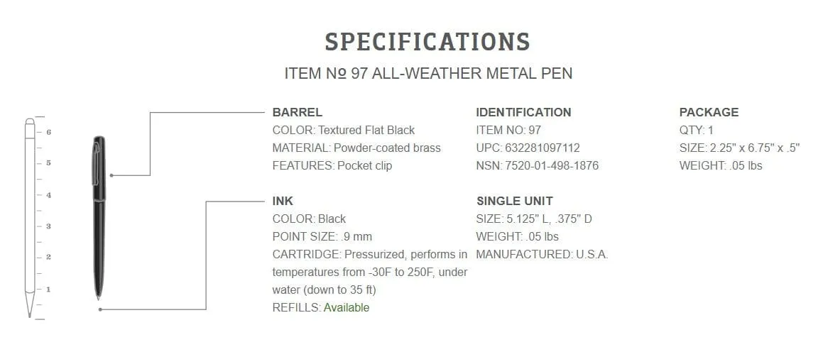 Rite in the Rain All Weather (Weatherproof) Metal Clicker Pen