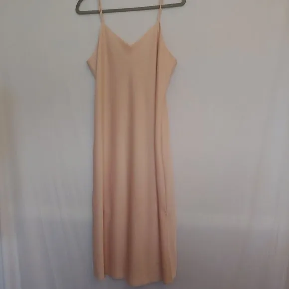 Sam Adelman champagne shimmery strappy maxi dres with slits size 14