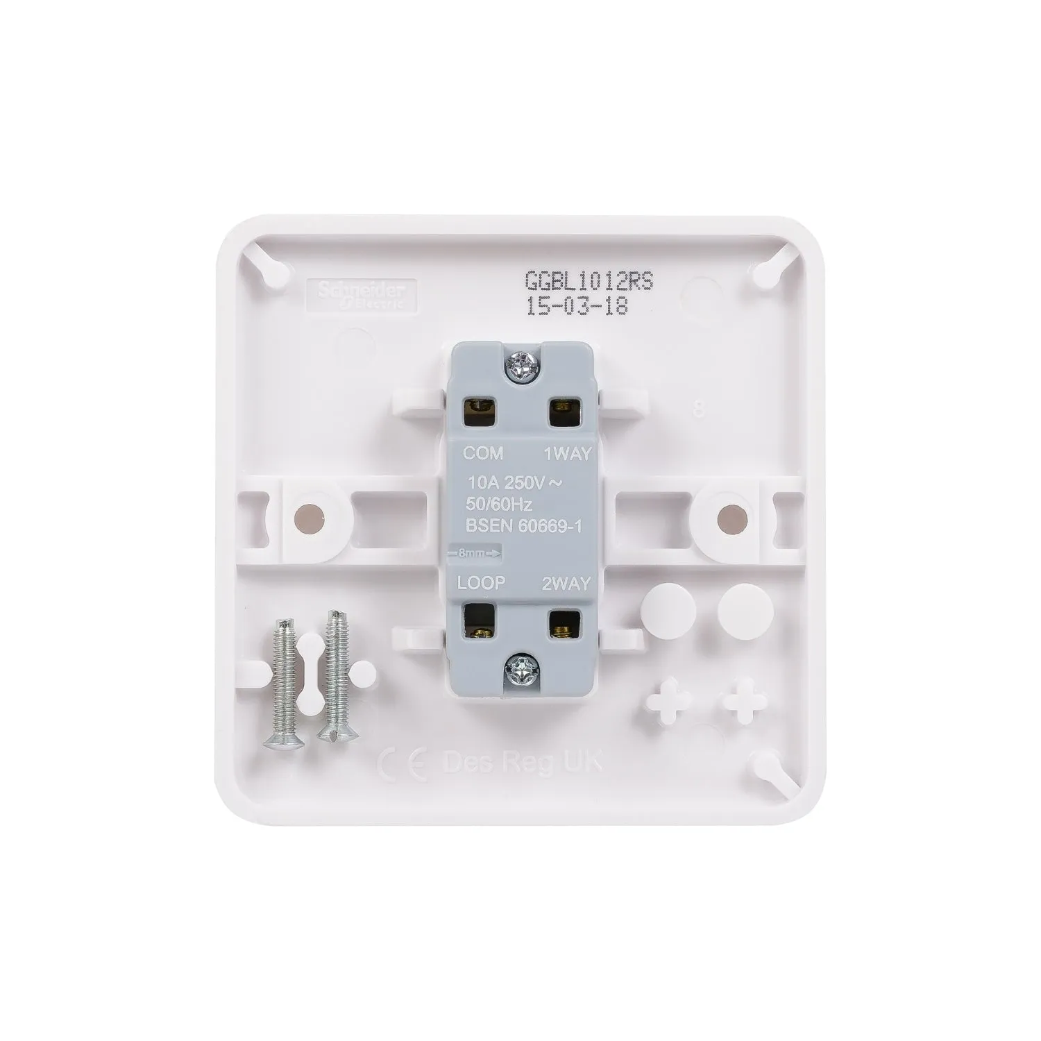 Schneider Electric GGBL1012RS Lisse White Moulded 10A 1G 2-Way Retractive Switch (Display Packaged)
