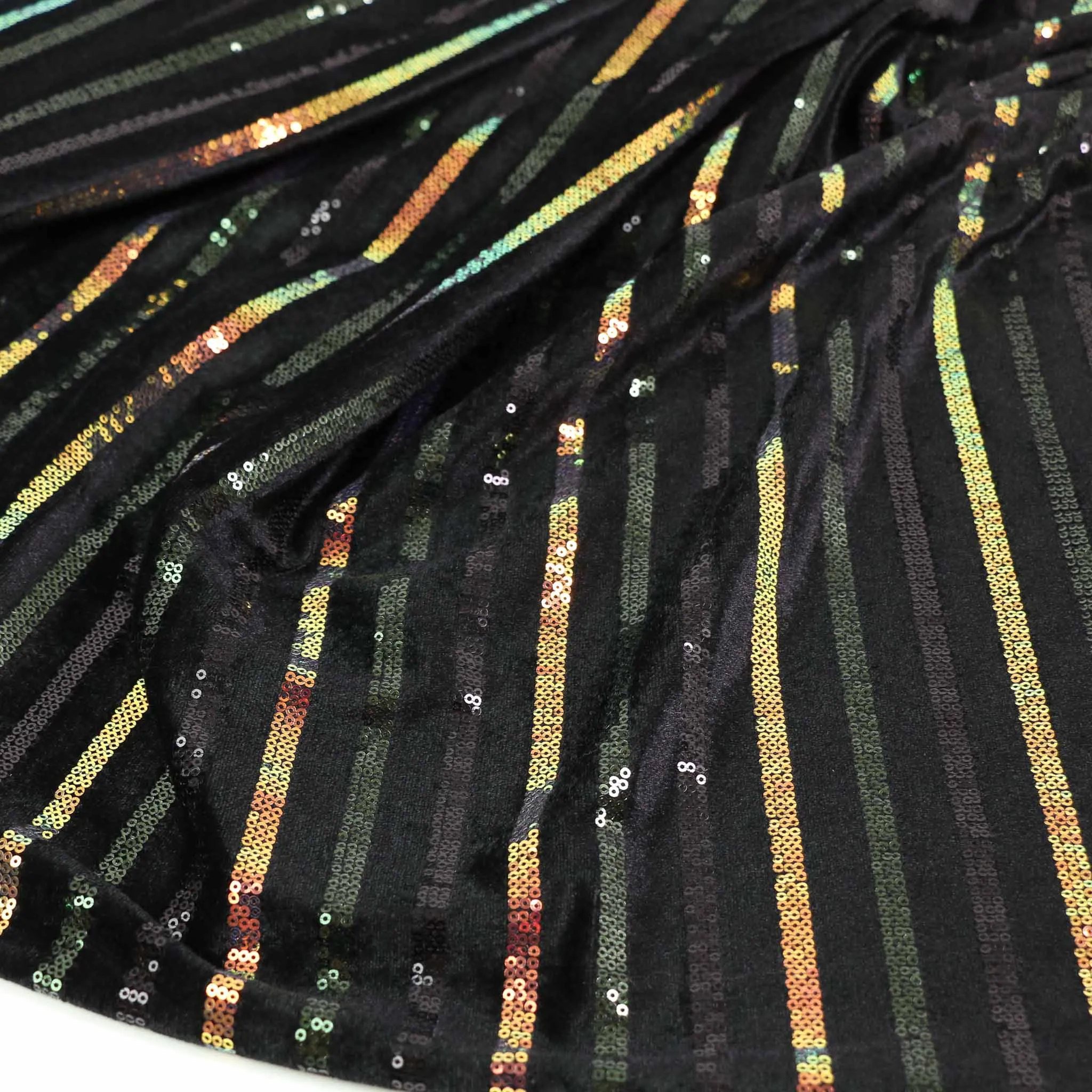 Sequin Velour Fabric - Black, iridescent