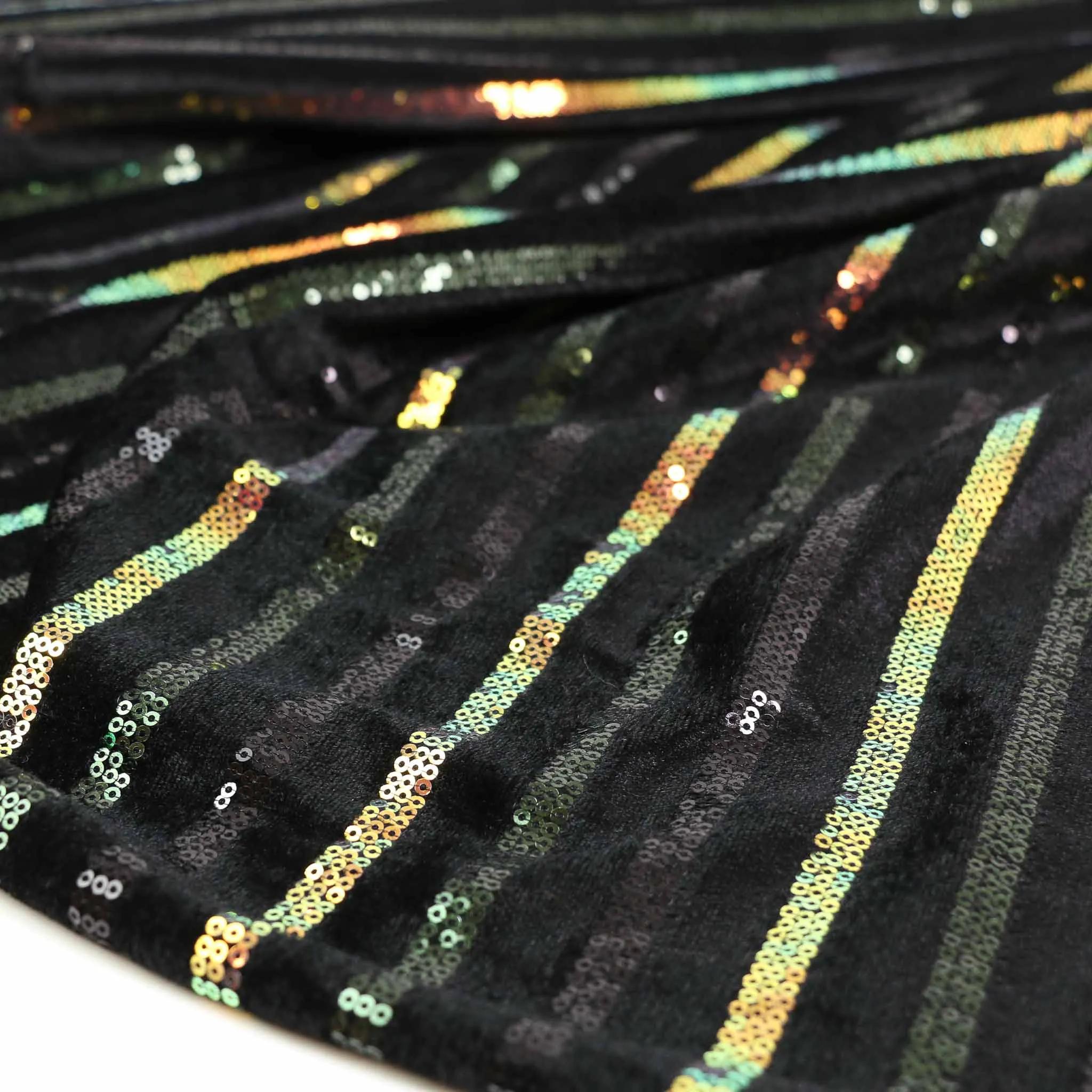 Sequin Velour Fabric - Black, iridescent