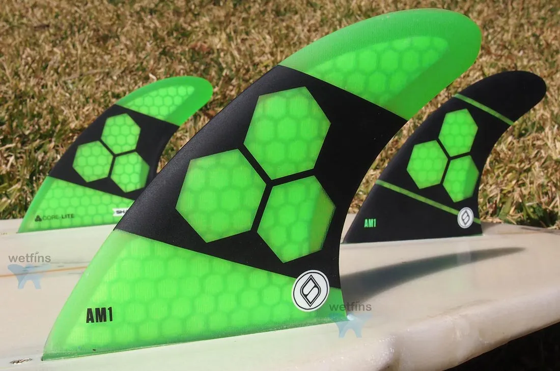 SHAPERS AM1 MEDIUM 3 FIN SET SINGLE TAB GREEN