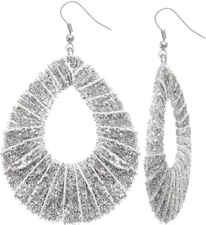 Silver Glitter Fabric Teardrop Earrings