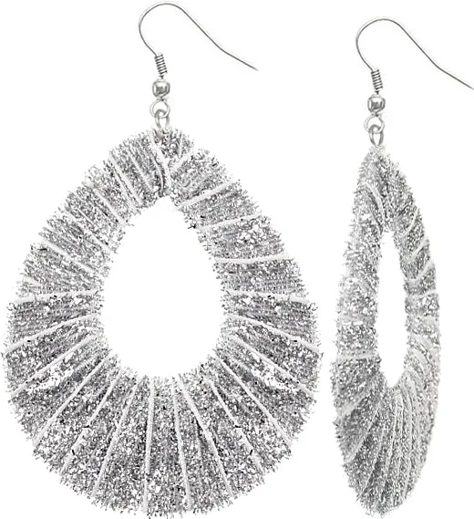 Silver Glitter Fabric Teardrop Earrings