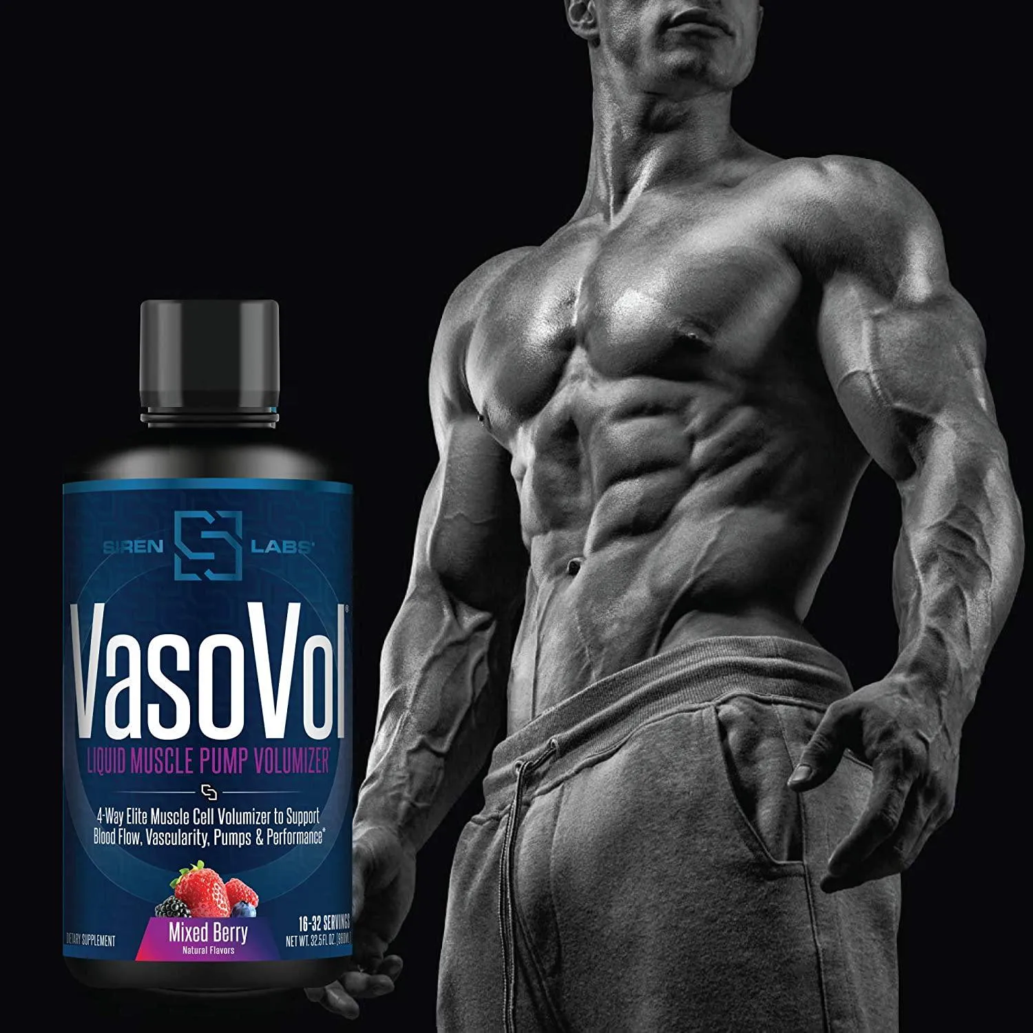 Siren Labs D1-T Strength Monster Muscle (120 Capsules) and Siren Labs Vaso-VOL Liquid Muscle Pump Volumizer (Mixed Berry)