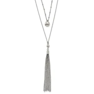 Stainless Steel Polished 2 Strand 24in w/2in ext Necklace