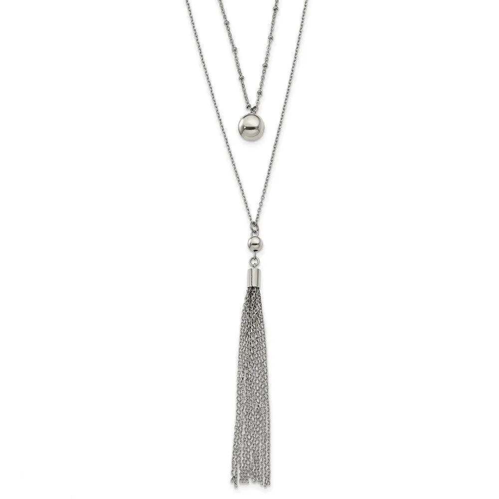 Stainless Steel Polished 2 Strand 24in w/2in ext Necklace
