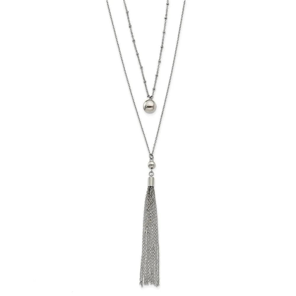 Stainless Steel Polished 2 Strand 24in w/2in ext Necklace