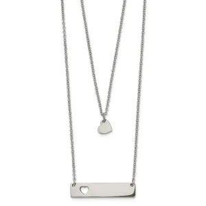 Stainless Steel Polished Heart and Bar Multi Strand 1.5in ext Necklace