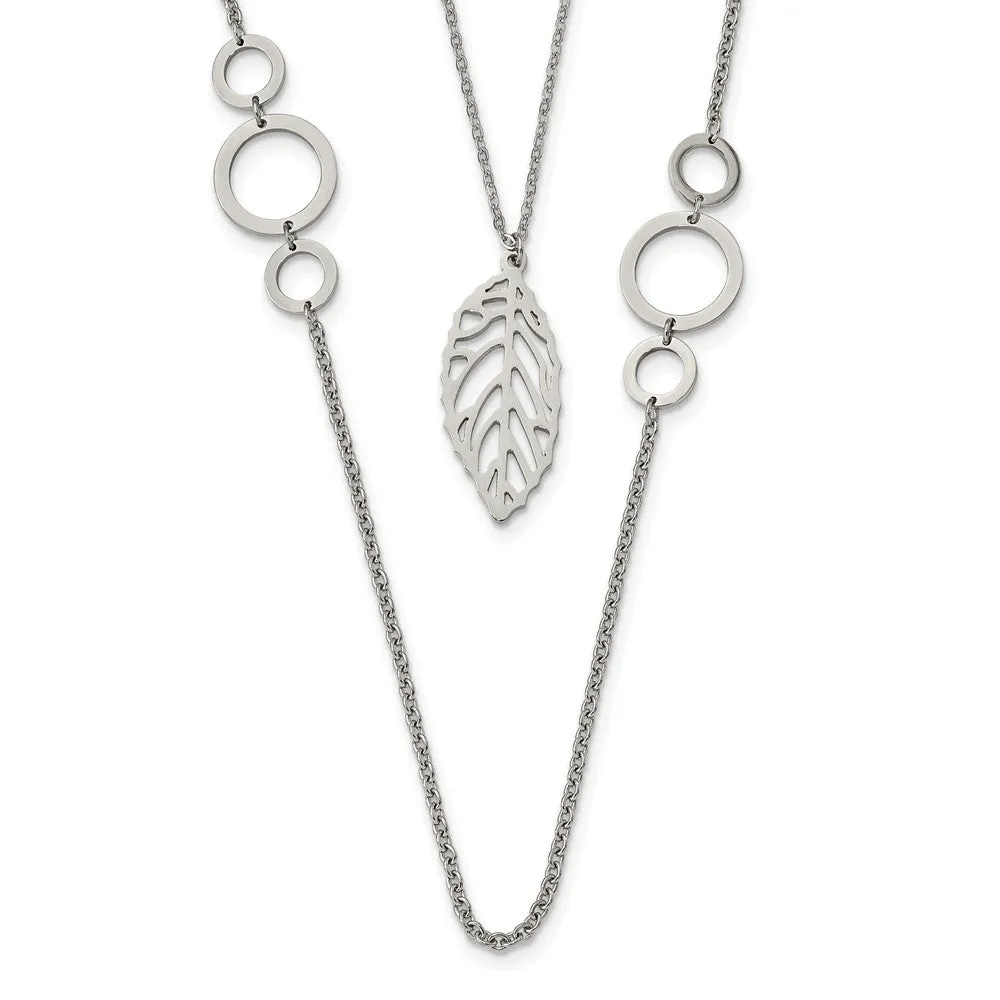 Stainless Steel Polished Leaf Double Strand 25.5in Necklace