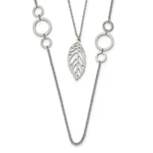 Stainless Steel Polished Leaf Double Strand 25.5in Necklace