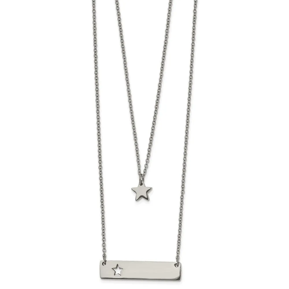 Stainless Steel Polished Star and Bar Multi Strand w/1.5in ext Necklace