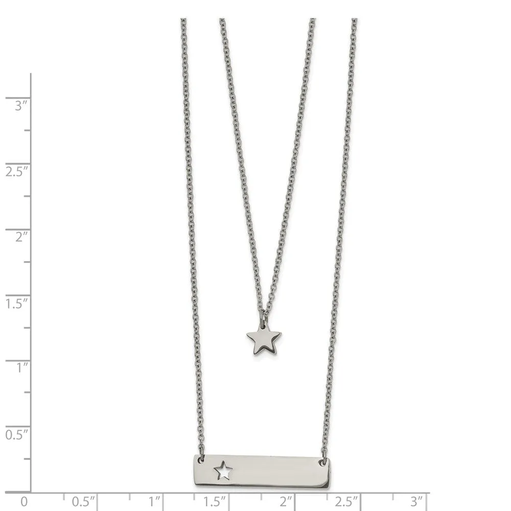 Stainless Steel Polished Star and Bar Multi Strand w/1.5in ext Necklace