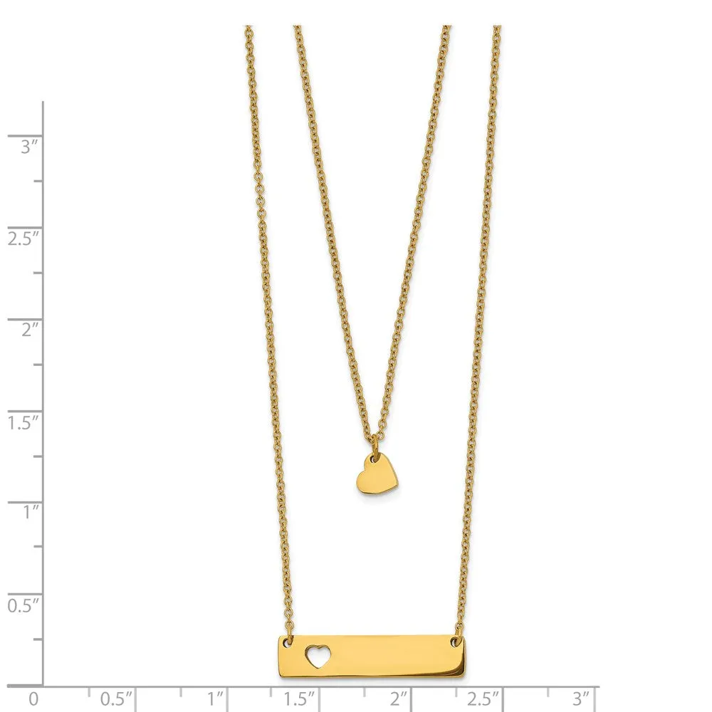 Stainless Steel Polished Yellow IP Heart Bar Multi Strand 1.5in ext Necklac