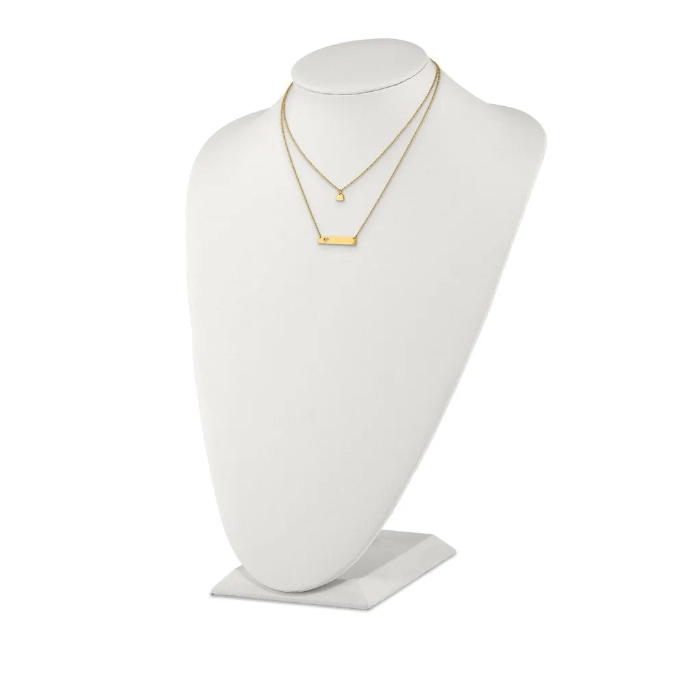 Stainless Steel Polished Yellow IP Heart Bar Multi Strand 1.5in ext Necklac