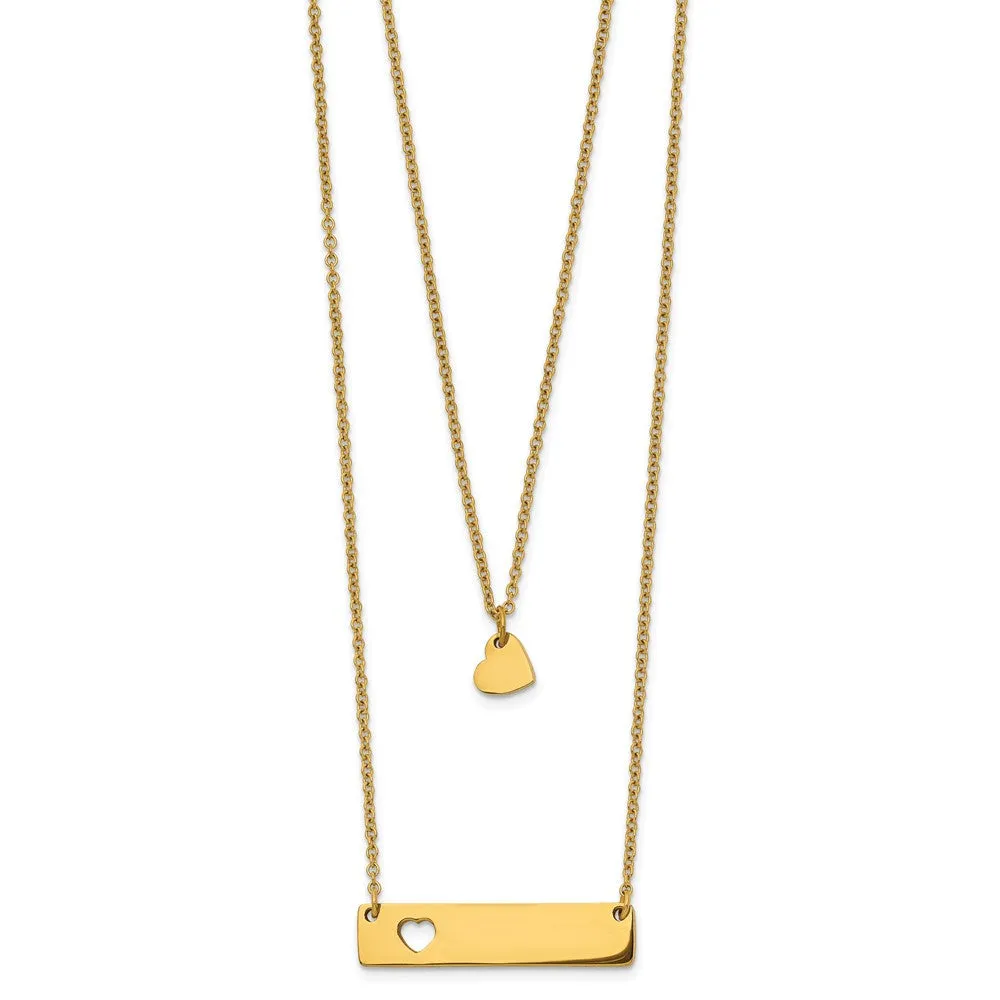 Stainless Steel Polished Yellow IP Heart Bar Multi Strand 1.5in ext Necklac