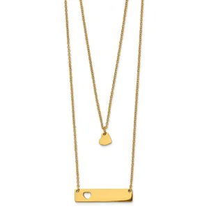 Stainless Steel Polished Yellow IP Heart Bar Multi Strand 1.5in ext Necklac