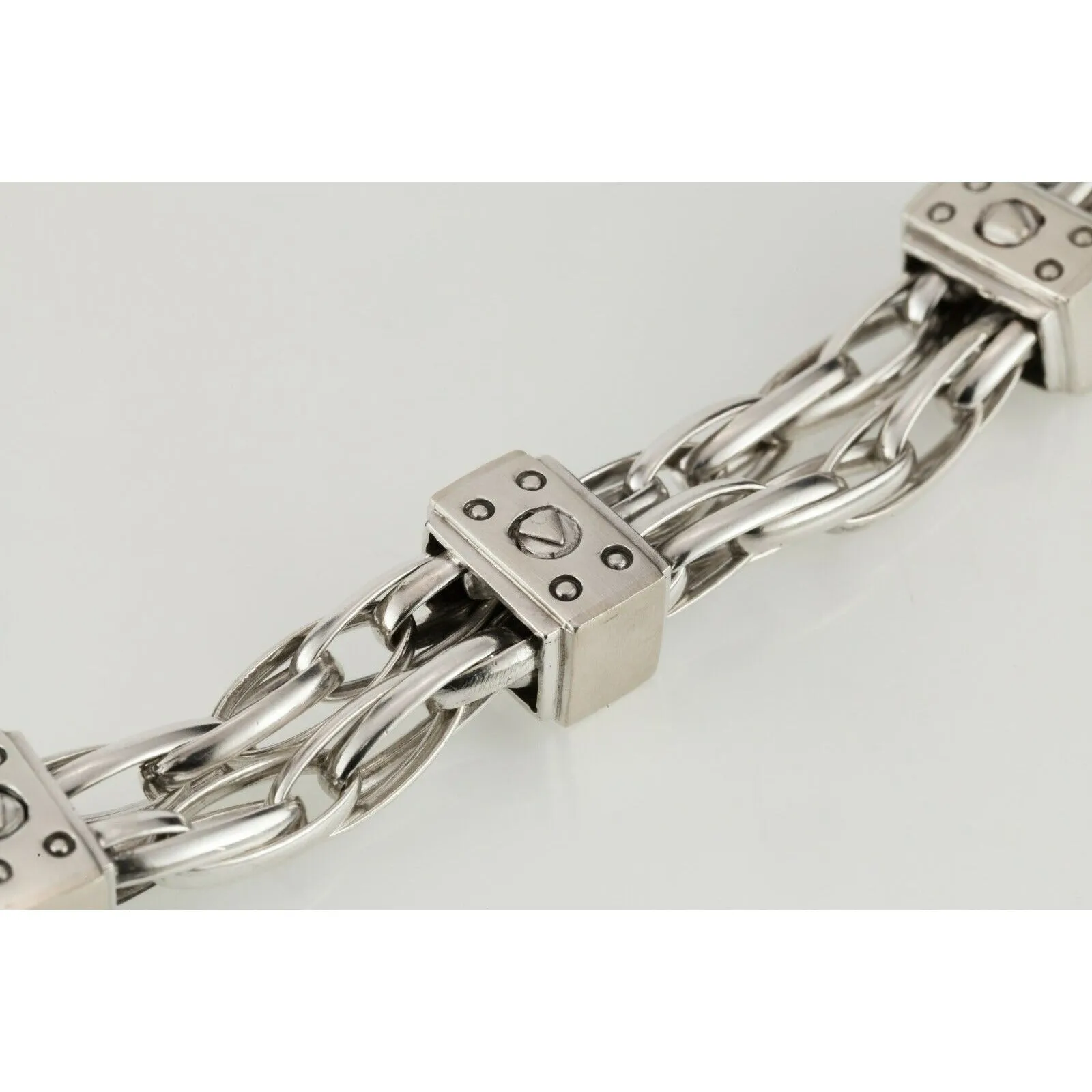 Sterling Silver Chunky Double Strand Unique Chain Bracelet w/ Toggle Clasp 72 g