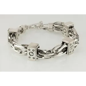 Sterling Silver Chunky Double Strand Unique Chain Bracelet w/ Toggle Clasp 72 g