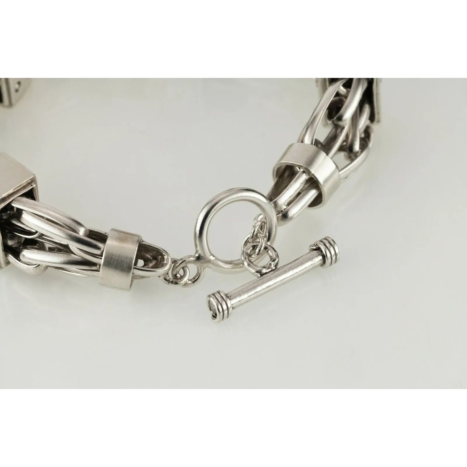 Sterling Silver Chunky Double Strand Unique Chain Bracelet w/ Toggle Clasp 72 g