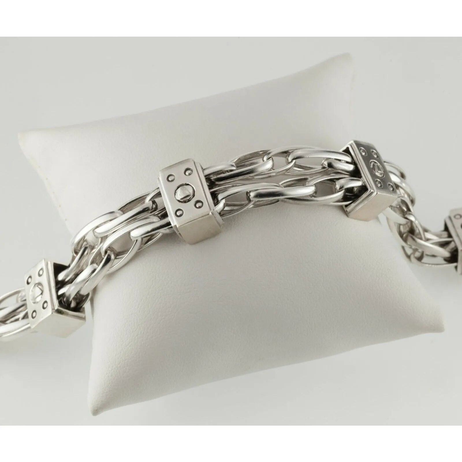 Sterling Silver Chunky Double Strand Unique Chain Bracelet w/ Toggle Clasp 72 g