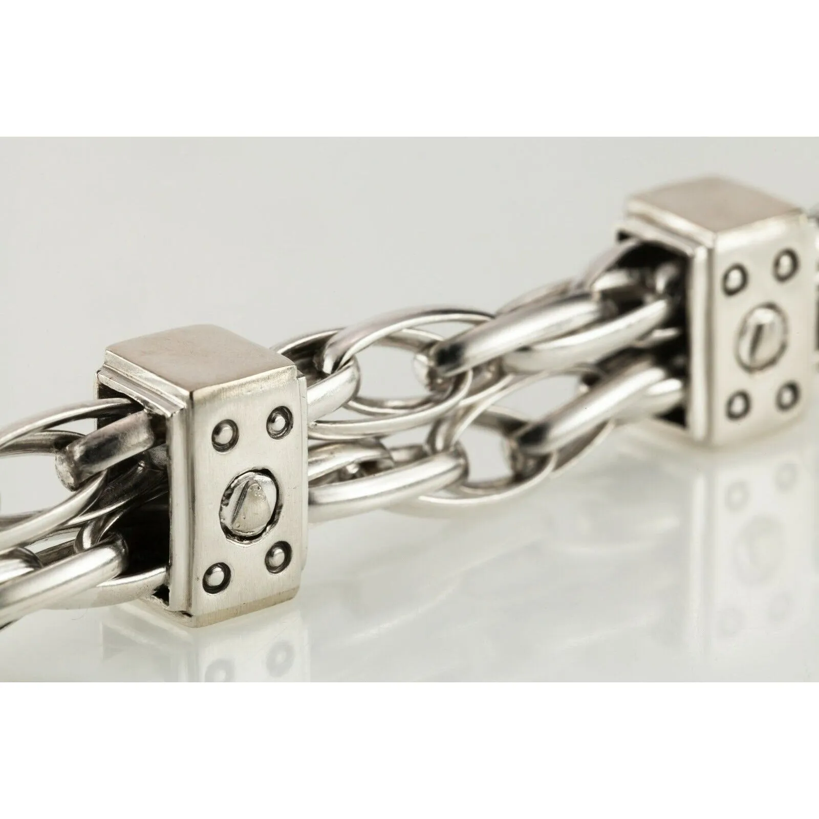 Sterling Silver Chunky Double Strand Unique Chain Bracelet w/ Toggle Clasp 72 g