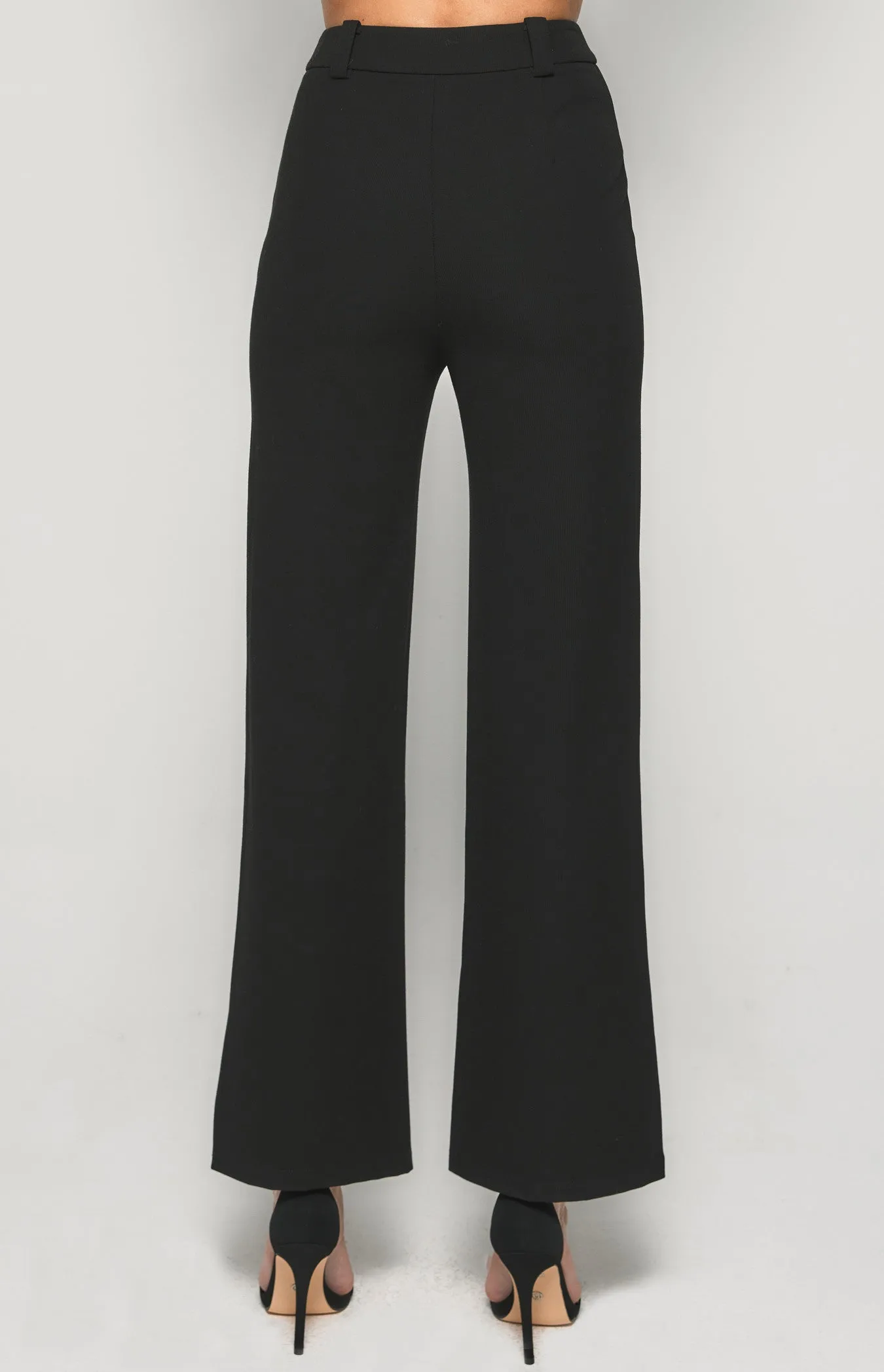 STRETCH FABRIC HIGH WAISTED WIDE LEG PANTS