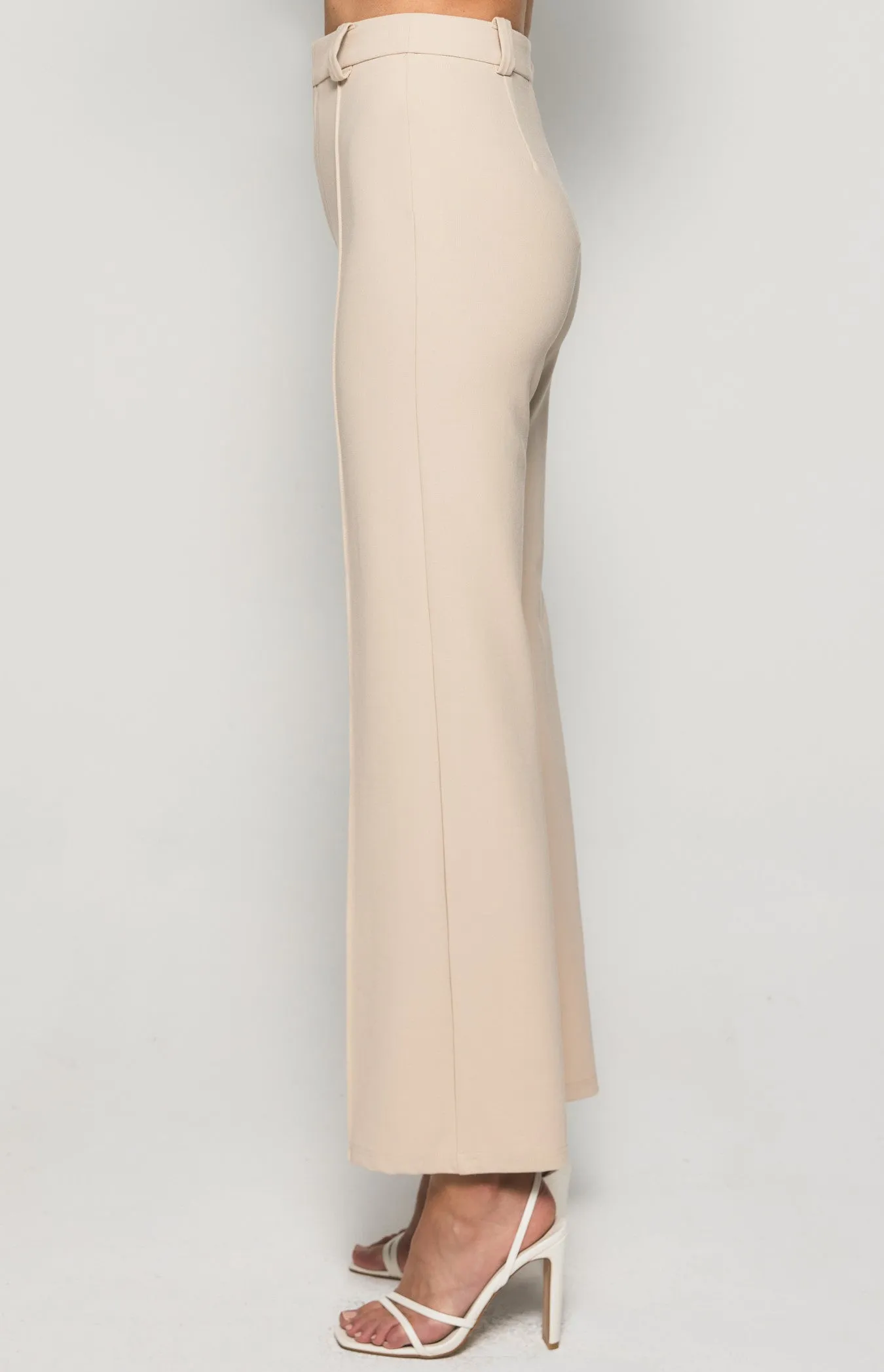 STRETCH FABRIC HIGH WAISTED WIDE LEG PANTS