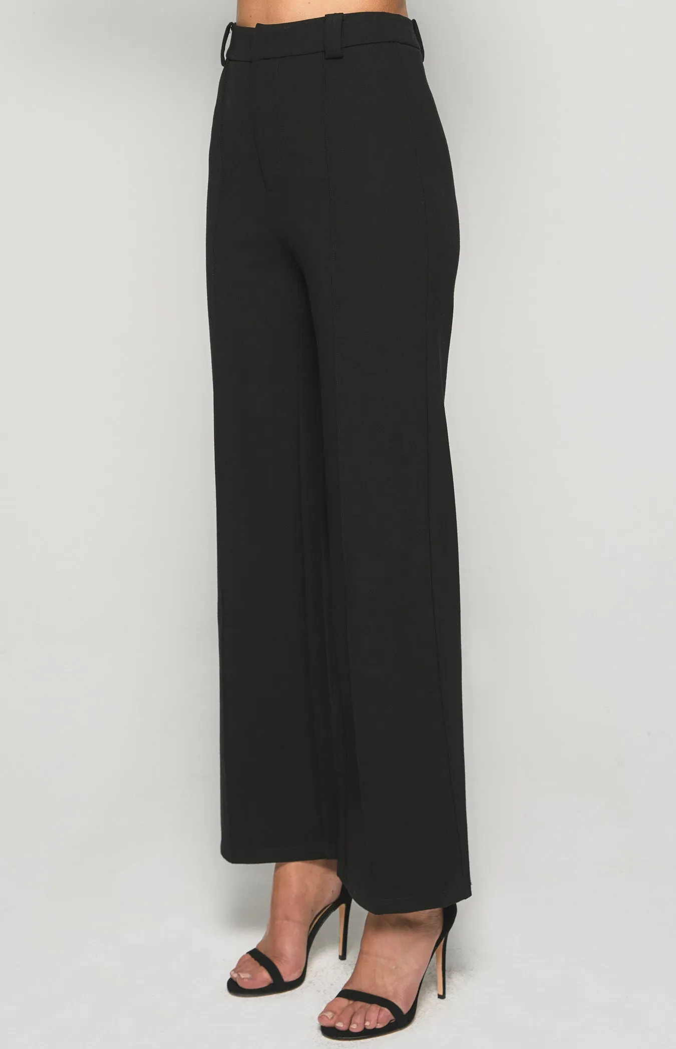 STRETCH FABRIC HIGH WAISTED WIDE LEG PANTS