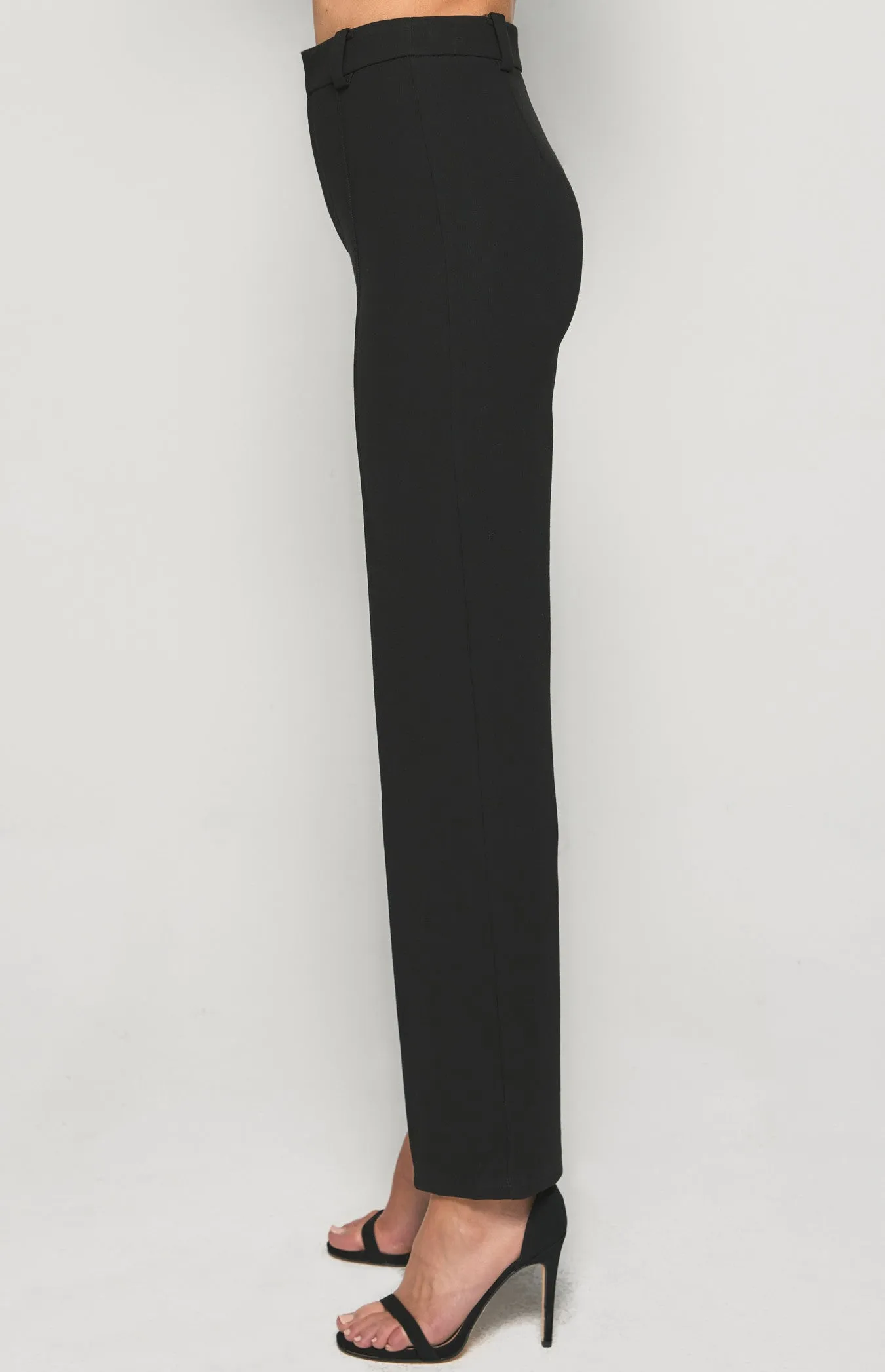 STRETCH FABRIC HIGH WAISTED WIDE LEG PANTS