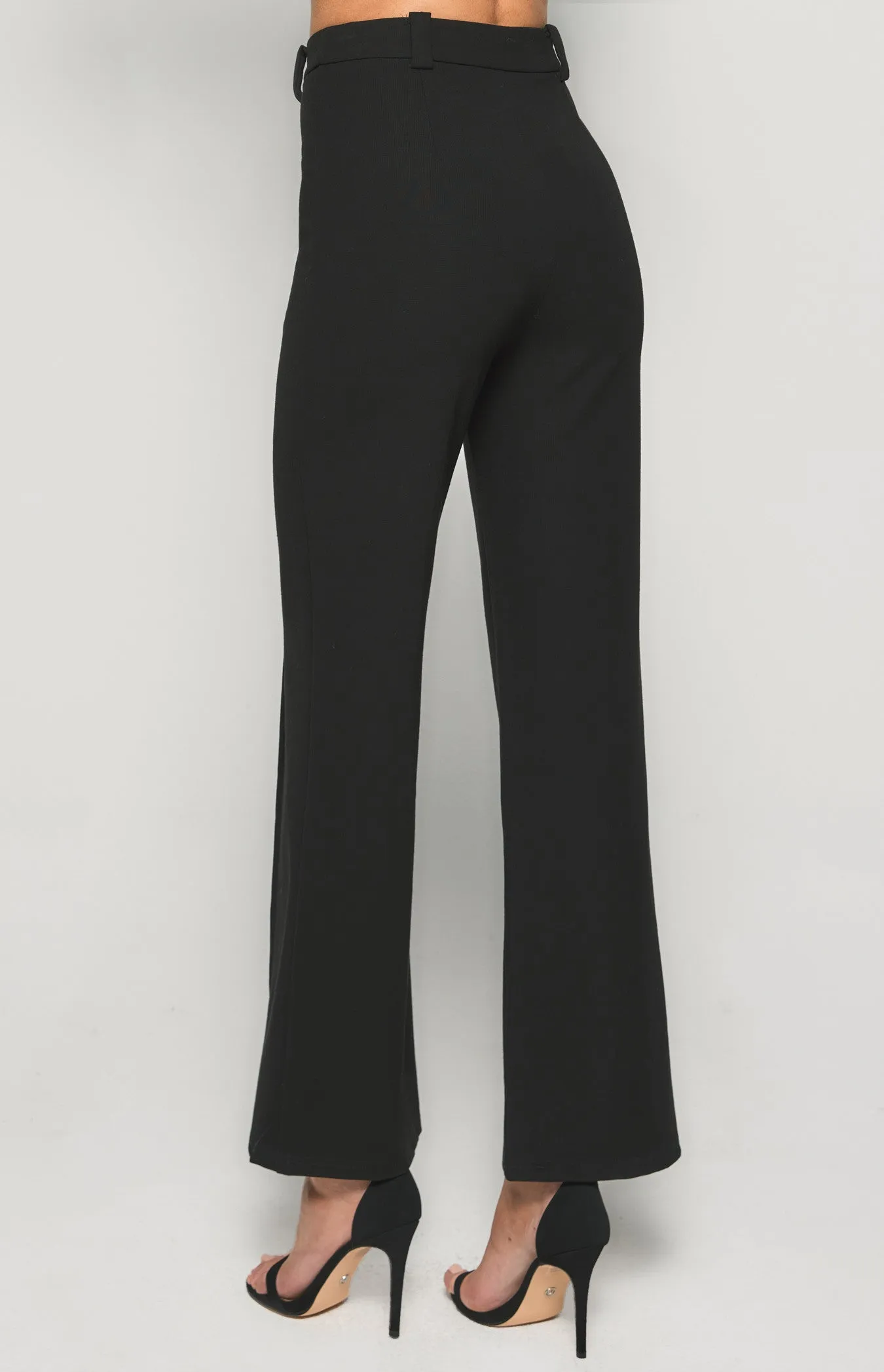STRETCH FABRIC HIGH WAISTED WIDE LEG PANTS