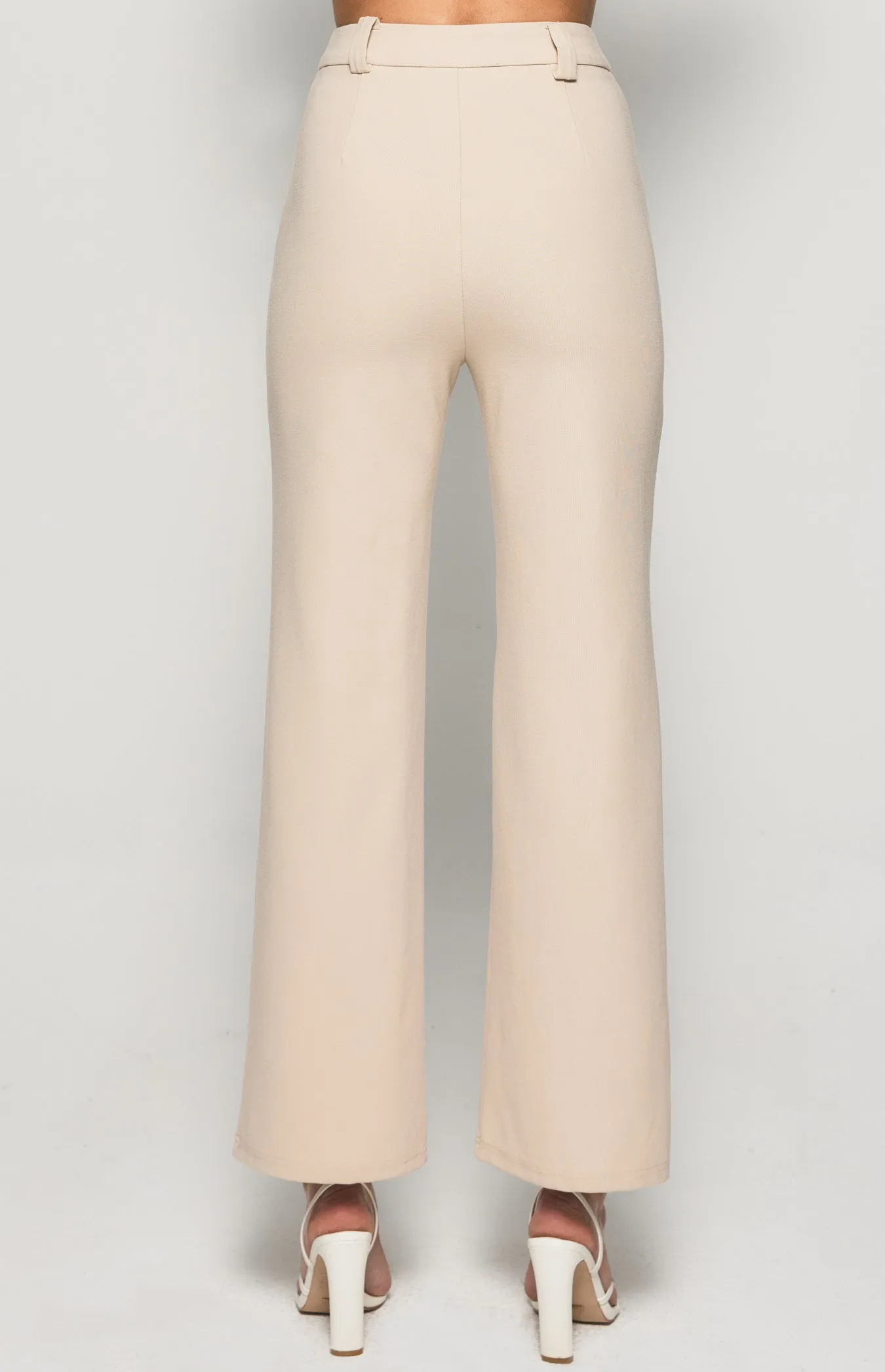 STRETCH FABRIC HIGH WAISTED WIDE LEG PANTS