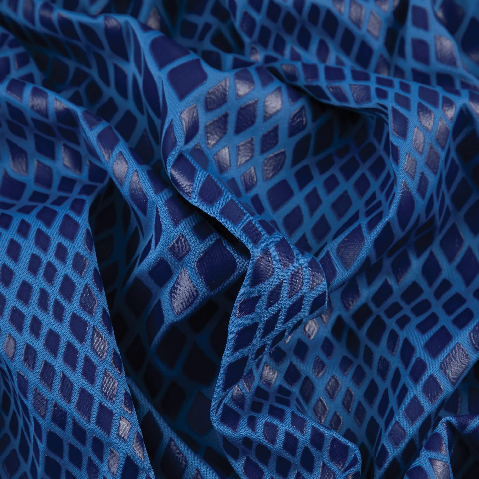 Stretch Fabric, Rubber Python Texture, Blue