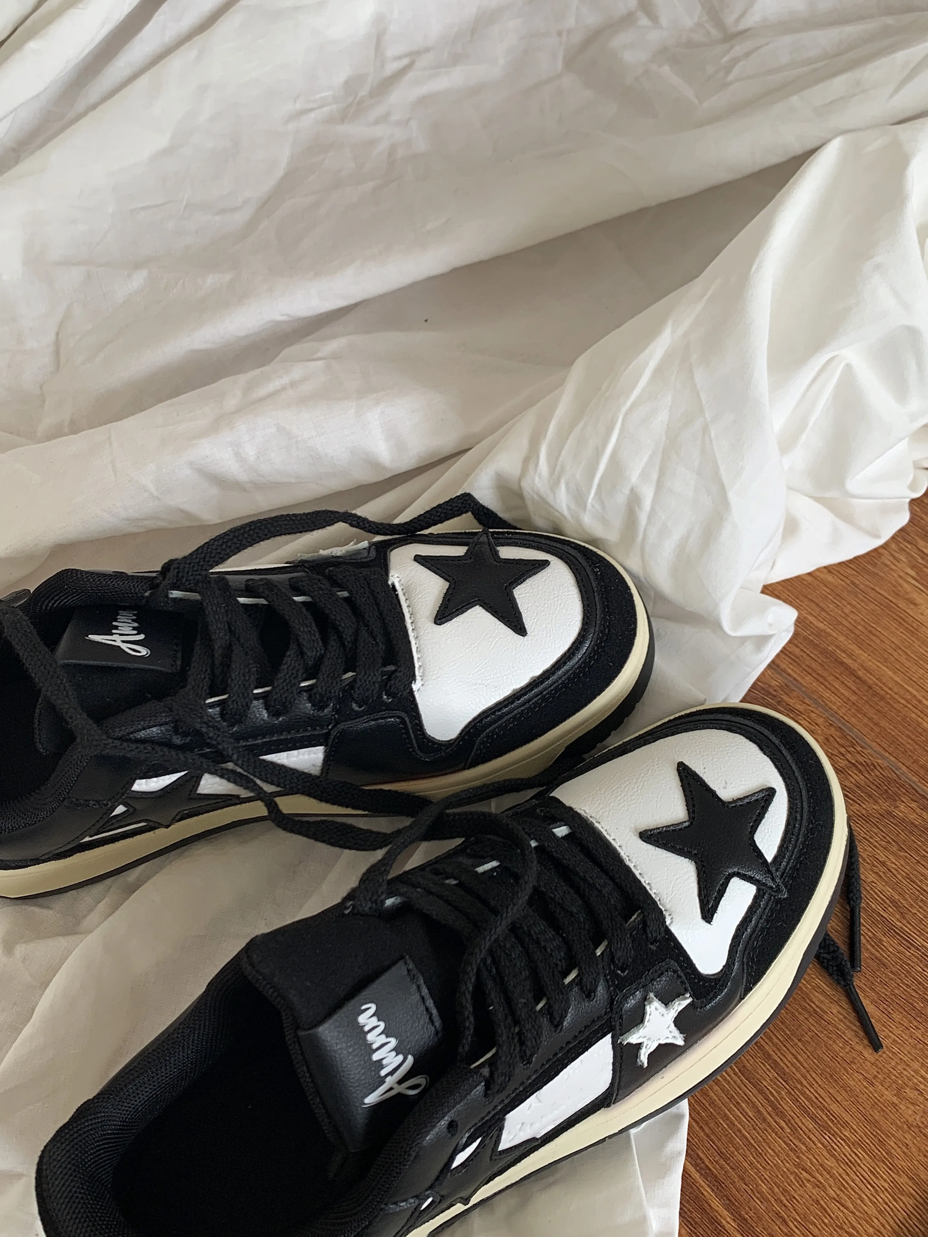 Superstar-100 Denim Blue Star Patchwork Flat Sneakers