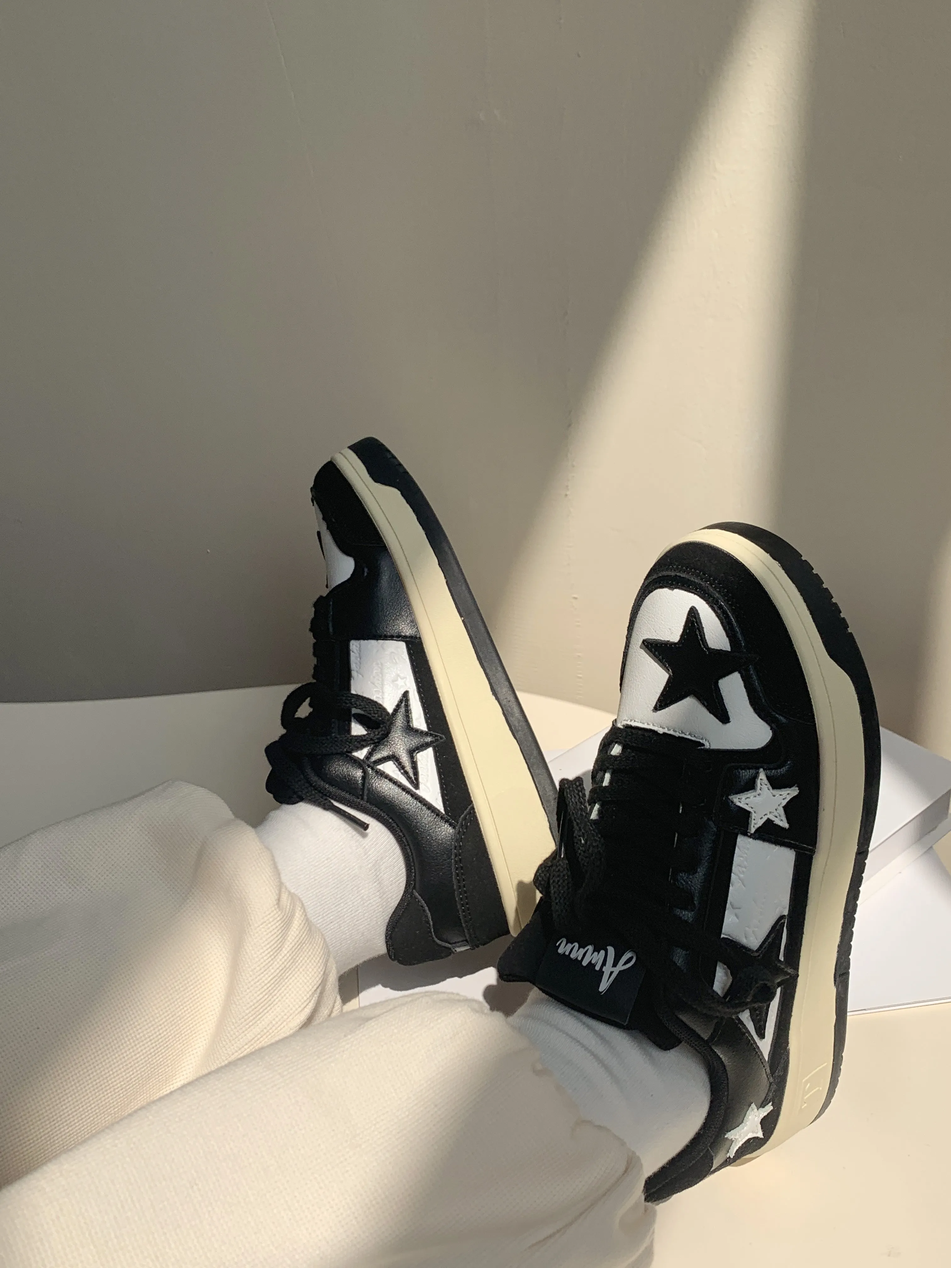 Superstar-100 Denim Blue Star Patchwork Flat Sneakers