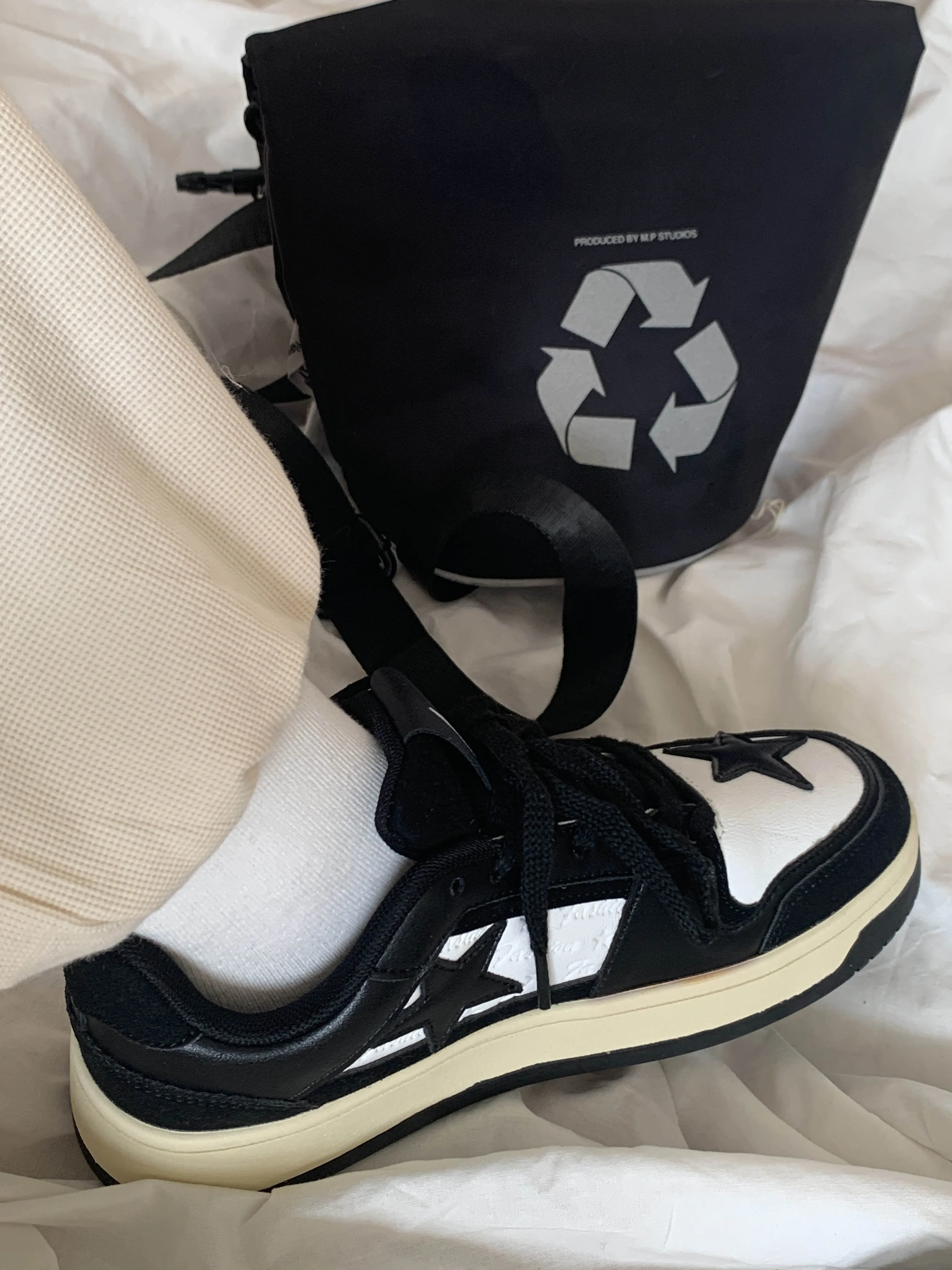 Superstar-100 Denim Blue Star Patchwork Flat Sneakers