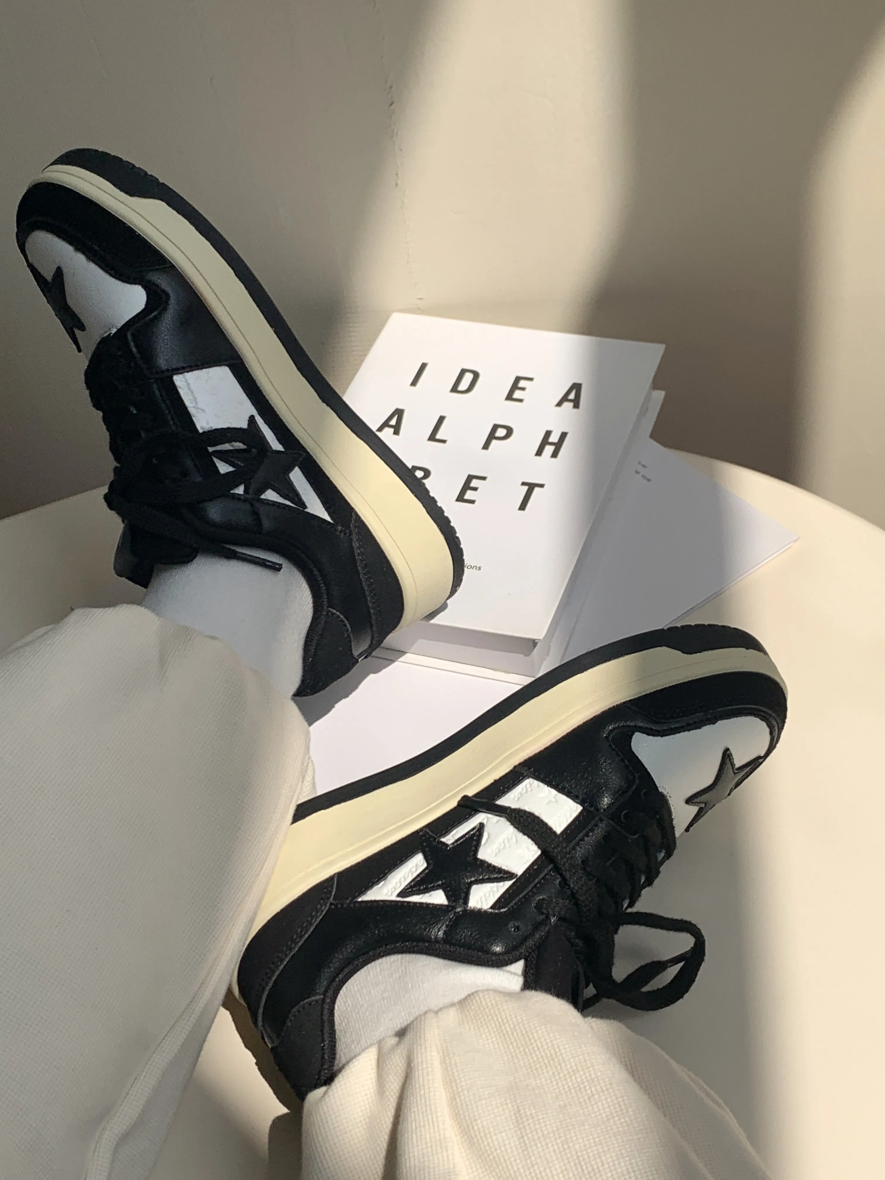 Superstar-100 Denim Blue Star Patchwork Flat Sneakers
