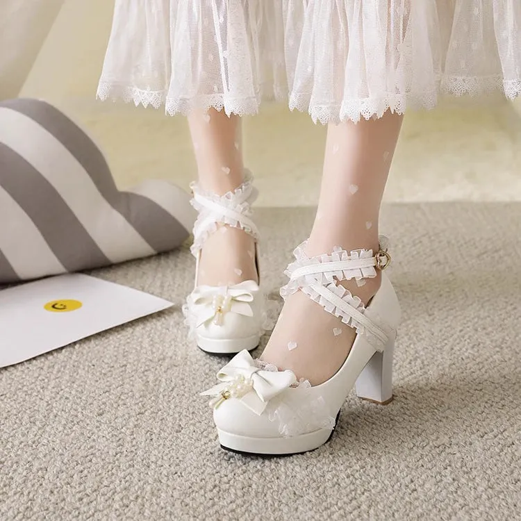 Sweet Lace Bowknot Princess Lolita Shoes 5 Colors