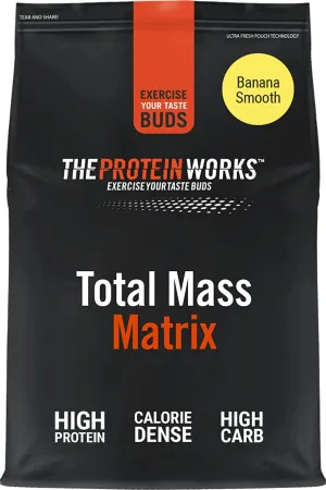 THE PROTEIN WORKS Total Mass Matrix | Mass Gainer | Calorie Dense Weight Gainer | Protein Powder | Banana Smooth | 2 Kg