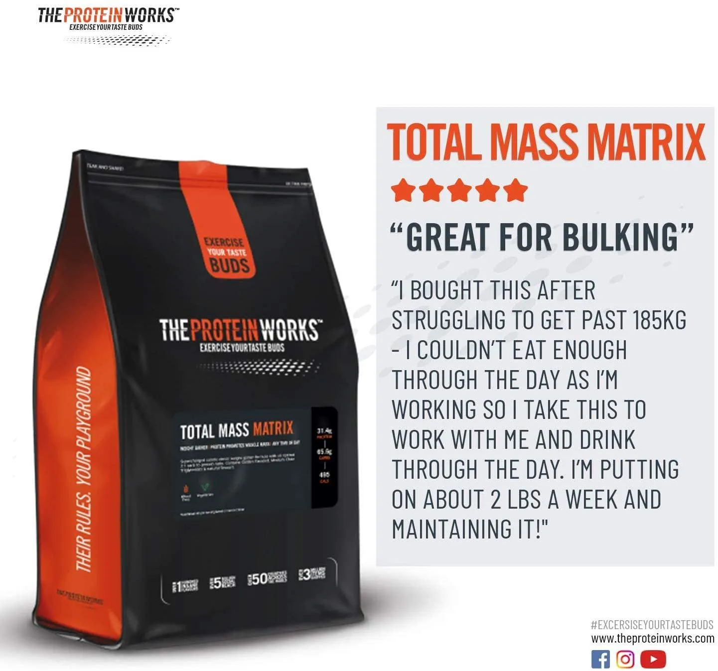 THE PROTEIN WORKS Total Mass Matrix | Mass Gainer | Calorie Dense Weight Gainer | Protein Powder | Banana Smooth | 2 Kg
