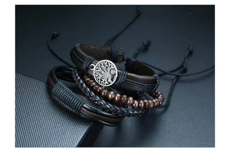 Tree of life multi layer leather bracelet