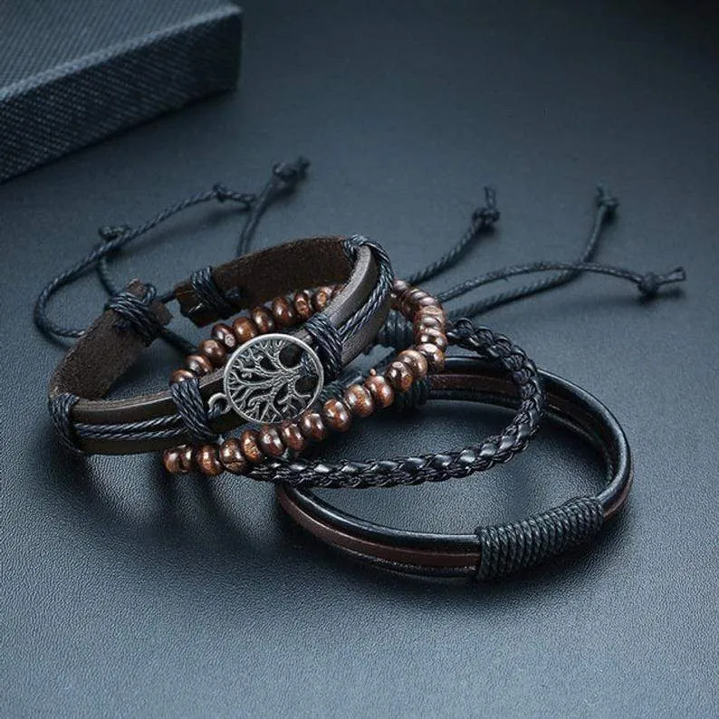 Tree of life multi layer leather bracelet