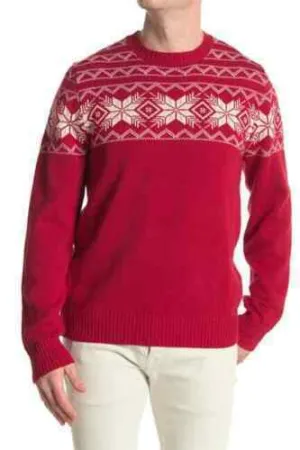 Weatherproof Men pullover Striped Snowflake Cotton -Red