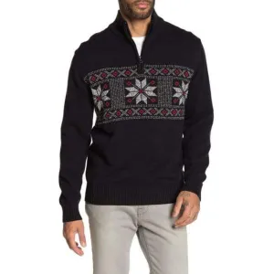 Weatherproof Vintage Men Pullover Snow Flake Quarter Zip-Black